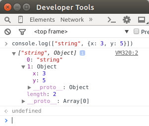 Example of console.log in the chrome console