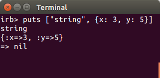 Example of puts in ruby on the terminal